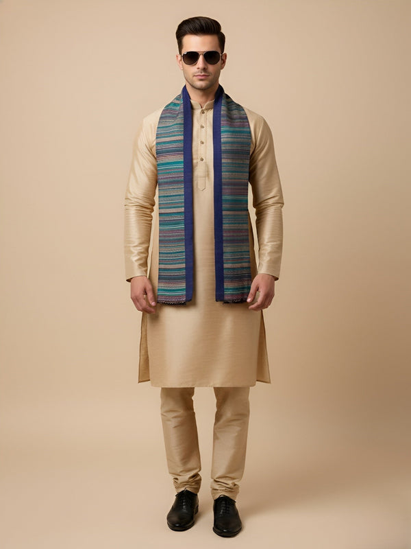 Reversible Woolen Mens Stole with Classic Striped Weave | Elegant Winter Wrap (80 × 28 Inches)