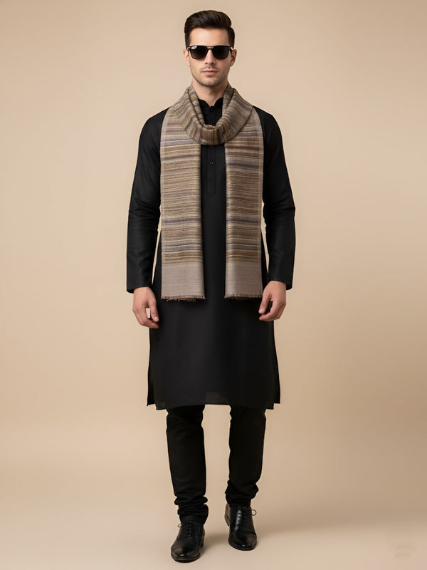 Reversible Woolen Mens Stole with Classic Striped Weave | Elegant Winter Wrap (80 × 28 Inches)