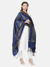 Blue Banarasi Silk Dupatta with Woven Gold Zari Butti & Ornate Border (Size: 2.5x1 m Approx)