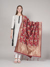Maroon Paithani Silk Dupatta with Multicolour Floral Zari Weave (Size: 2.5x1 m Approx)