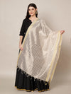Grey & Gold Striped Cotton Silk Dupatta with Tassel Finish (Size: 2.5x1 m Approx)
