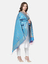 Sky Blue Banarasi Silk Dupatta with All-Over Woven Floral Motifs & Rich Zari Border (Size: 2.5x1 m Approx)