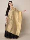Brown & Ivory Striped Cotton Silk Dupatta with Tassel Finish (Size: 2.5x1 m Approx)