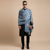 Kani Work Bamboo Silk Cutwork Mens Shawl – Teal & Blue Heritage Wrap (80 x 40 Inches)