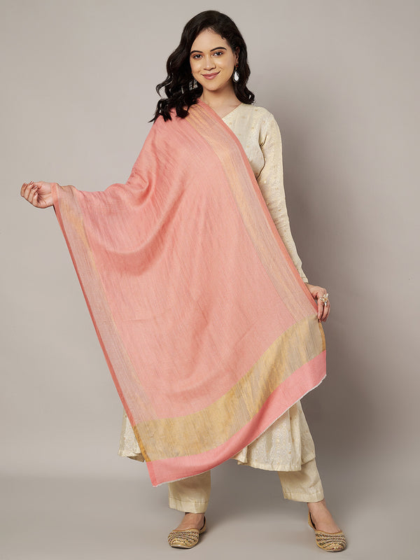 Reversible Wool Peach Women Stole with Moonlight Zari Border | Elegant Winter Wrap | 80 × 28 Inches