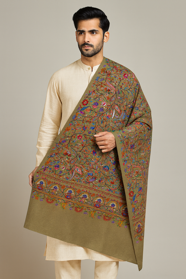 Printed Bamboo Silk Mens Shawl – Bottle Green Floral Classic Wrap (80 x 40 Inches)