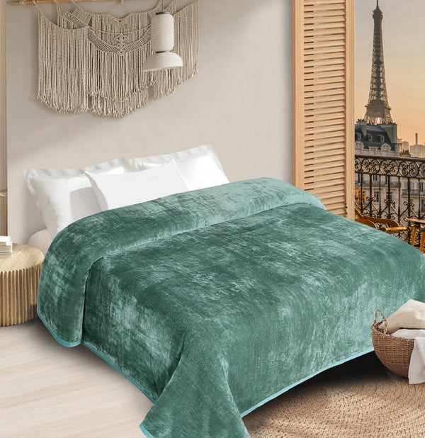 Super Soft Solid Velvet Finish Light Green Flannel AC Blanket (Size: 90 x 90 Inches) Blanket My Store