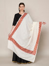 White Woolen Women Shawl with Traditional Embroidered Border (80 x 40 Inches)