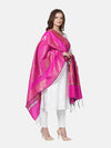 Rani Banarasi Silk Dupatta with Intricate Woven Zari Motifs & Classic Border (Size: 2.5x1 m Approx)