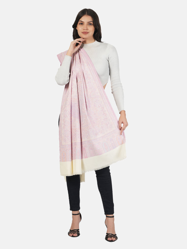 Pink Jamawar Wool Blend Women Shawl with Intricate Paisley Weave – 80×40 Inches