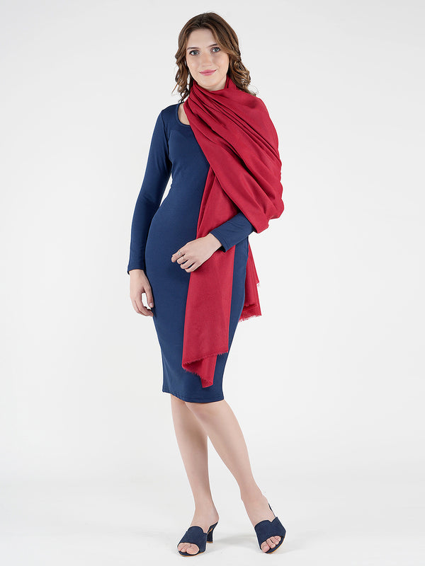 Solid Red Fine Wool Women Shawl – Soft Winter Wrap (80 x 40 Inches)