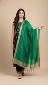 Light Green Striped Silk Dupatta with Zari Border | Elegant Ethnic Drape (2.5 Metres Approx.)