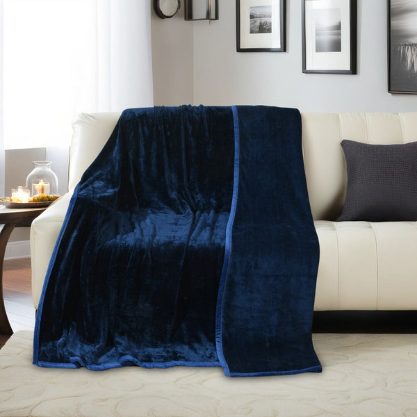 Super Soft Solid Velvet Finish Dark Blue Flannel AC Blanket (Size: 90 x 90 Inches) Blanket My Store