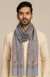 Bamboo Silk Grey Kashmiri Mens Stole with Classic Paisley Weave | Elegant Ethnic Accessory | 80×28 Inches