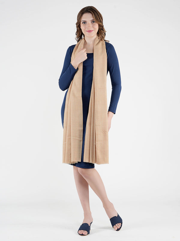 Solid Beige Fine Wool Women Shawl – Soft Winter Wrap (80 x 40 Inches)