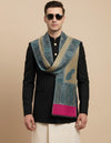 Bamboo Silk Gold Mens Shawl with Ornate Paisley Border | Classic Heritage Wrap (80 × 40 Inches)