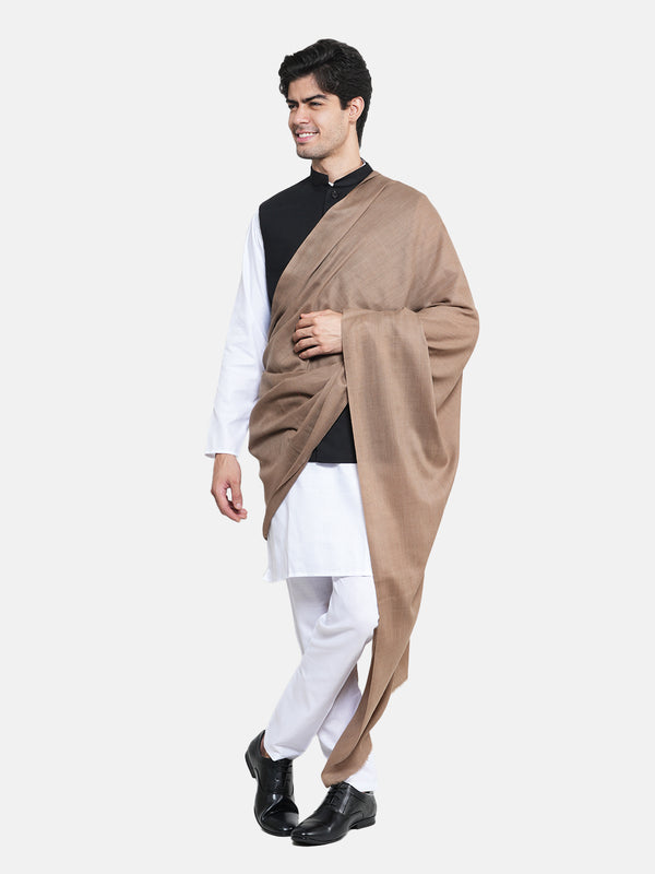 Solid Brown Fine Wool Mens Shawl – Soft Winter Wrap (80 x 40 Inches)