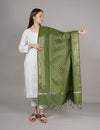 Green Banarasi Silk Dupatta with Gold Zari Buti & Ornate Border (Size: 2.5x1 m Approx)