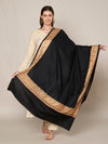 Solid Black Woolen Women Shawl with Rich Embroidered Border – 80 x 40 Inches