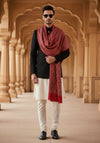 Woolen Mens Shawl in Maroon with All-Over Floral Jaal Weave (80 x 40 Inches)