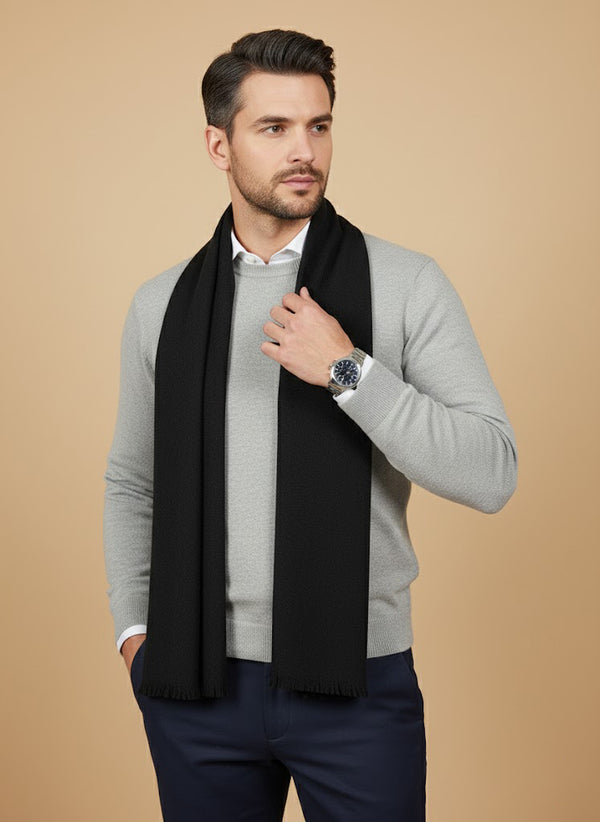 Solid Woolen Mens Stole | Classic Minimal Winter Wrap (80 × 28 Inches)
