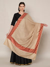 Brown Woolen Women Shawl with Traditional Embroidered Border (80 x 40 Inches)