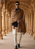 Brown Woolen Mens Shawl with Traditional Multicolour Embroidered Border (80 x 40 Inches)