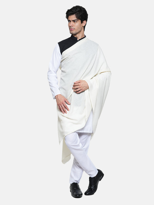 Solid Ivory Fine Wool Mens Shawl – Soft Winter Wrap (80 x 40 Inches)