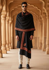 Elegant Black Woolen Mens Shawl with Embroidered Border – Ethnic Wrap (80 x 40 Inches)
