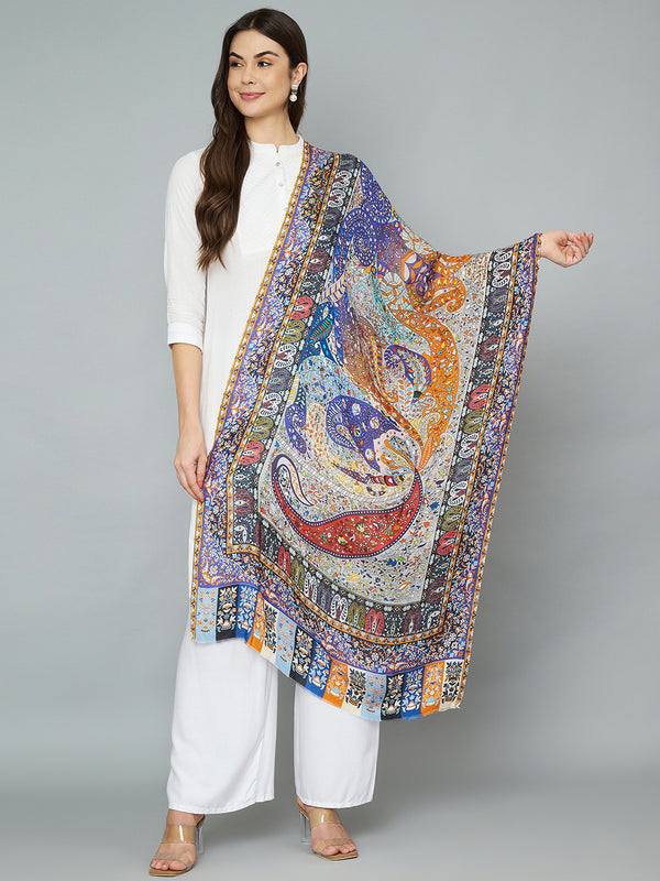 Bamboo Silk Heritage Printed Women Stole | Elegant Artisanal Statement Wrap (80 × 28 Inches)