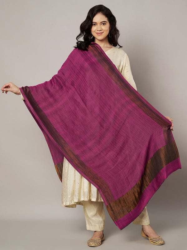 Reversible Wool Pink Women Stole with Moonlight Zari Border | Elegant Winter Wrap | 80 × 28 Inches