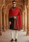 Woolen Mens Shawl in Warm Red with Heritage-Inspired Embroidered Border (80 x 40 Inches)