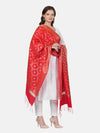 Red Banarasi Silk Dupatta with Elegant Woven Floral Jaal (Size: 2.5x1 m Approx)