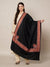 Woolen Women Shawl in Black with Multicolour Kashmiri-Inspired Embroidered Border (80 x 40 Inches)