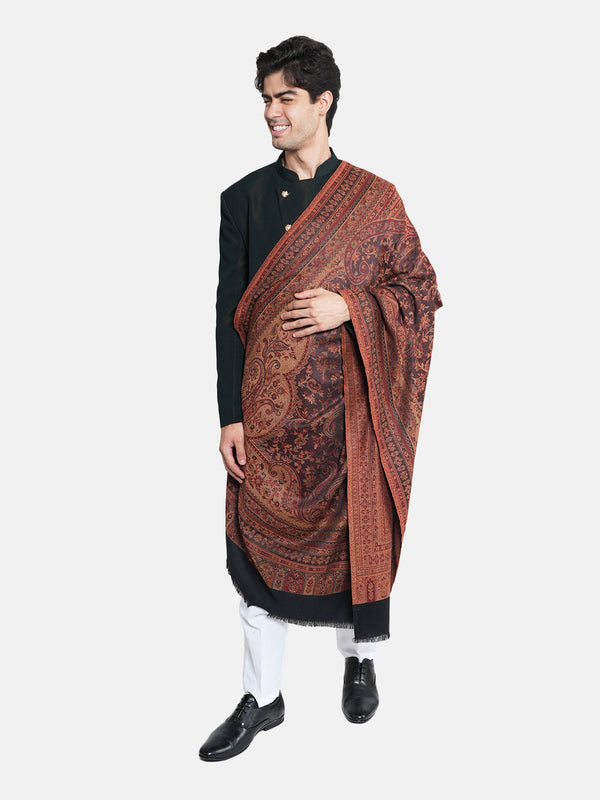Black Jamawar Wool Blend Mens Shawl with Intricate Paisley Weave – 80×40 Inches