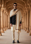 Beige Woolen Mens Shawl with Traditional Multicolour Embroidered Border (80 x 40 Inches)
