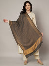 Reversible Wool Brown Women Stole with Moonlight Zari Border | Elegant Winter Wrap | 80 × 28 Inches