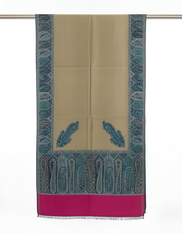 Bamboo Silk Gold Women Shawl with Intricate Paisley Border | Elegant Heritage Wrap (80 × 40 Inches)