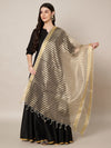Black & Ivory Striped Cotton Silk Dupatta with Tassel Finish (Size: 2.5x1 m Approx)