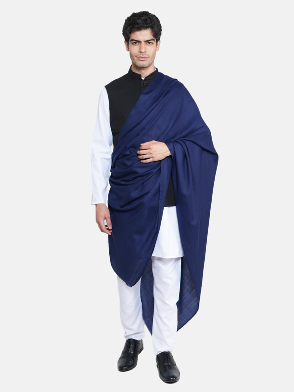 Solid Blue Fine Wool Mens Shawl – Soft Winter Wrap (80 x 40 Inches)
