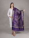 Purple Banarasi Silk Dupatta with Gold Zari Buti & Ornate Border (Size: 2.5x1 m Approx)
