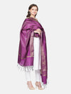 Purple Banarasi Silk Dupatta with Woven Gold Zari Butti & Ornate Border (Size: 2.5x1 m Approx)