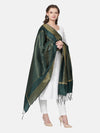 Bottle Green Banarasi Silk Dupatta with Woven Gold Zari Butti & Ornate Border (Size: 2.5x1 m Approx)