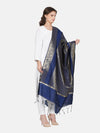 Blue Banarasi Silk Dupatta with All-Over Woven Floral Zari Jaal (Size: 2.5x1 m Approx)