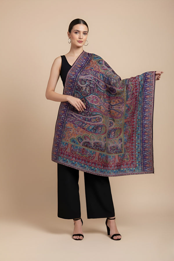 Kani Work Bamboo Silk Cutwork Women Shawl – Multicolor Elegance (80 x 40 Inches)