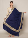 Navy Blue Woolen Women Shawl with Gold Border – 80x40 Inches