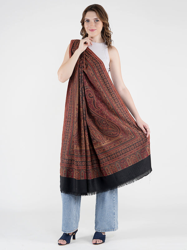 Black Jamawar Wool Blend Women Shawl with Intricate Paisley Weave – 80×40 Inches