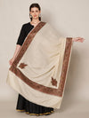 Elegant Beige Woolen Women Shawl with Embroidered Border – Ethnic Wrap (80 x 40 Inches)