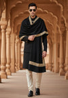 Black Woolen Mens Shawl with Gold Border – 80x40 Inches