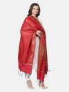 Deep Red Banarasi Silk Dupatta with Woven Gold Zari Butti & Ornate Border (Size: 2.5x1 m Approx)